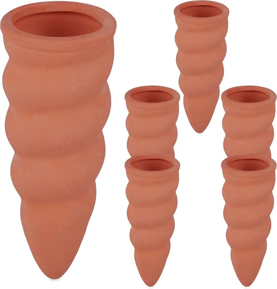 Relaxdays Tonkegel Bewässerung, 6er Set, terrakotta