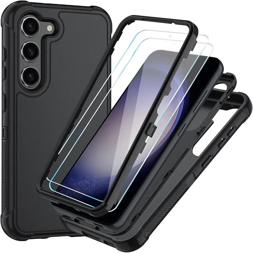 SunStory 3 in 1 for Samsung Galaxy S23 Case with Screen Protector Black