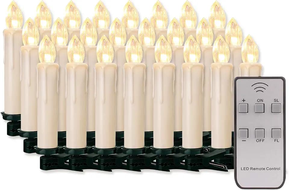 20/30/40/50/60 stk LED Kerzen Lichterkette Kabellos Dimmbar Kerzenlichter Flammenlose Weihnachtskerzen für Weihnachtsbaum, Weihnachtsdeko, Hochzeit, Geburtstags, Party (milchweisse Hülle, 40stk)