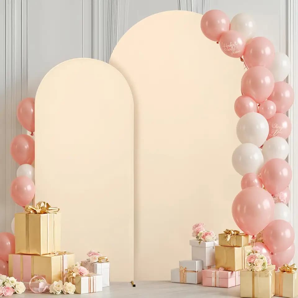 Champagne Arch Backdrop Cover 2 Set - 7.2FT, 6FT Spandex Fitted Wedding Arch Stand Covers Round Top Chiara Arch Backdrop Stands Cover for Birthday Parties Banquet Photo Background Decoration