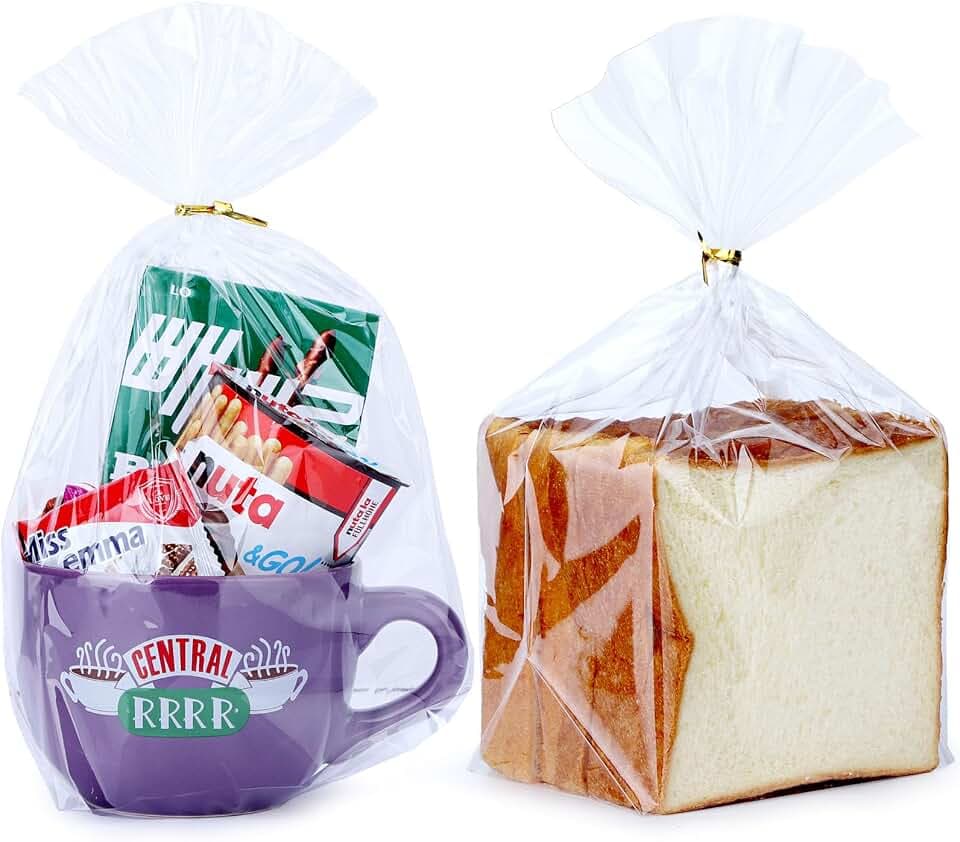 50pcs 9x12 inch Bottom Gusset Clear Cellophane Gift Wrap Bags with 5" Twist Ties for Party, Birthday, Wedding, Home, Kitchen