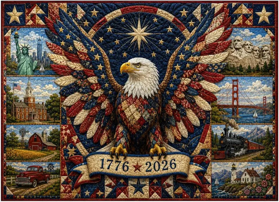 MyPuzzle 250th Anniversary - American Bald Eagle Heritage Quilt - Premium 300 Piece Jigsaw Puzzle for Adults