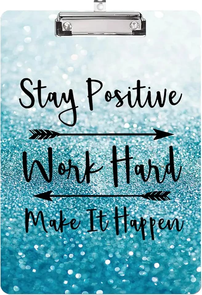 Inspirational Quote Stay Positive Design Letter Size Plastic Clipboards for Students Women Man and Kids A4 Standard Size 8.7 x 12.5 with Low Profile Metal Clip