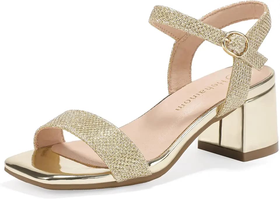 Hehainom Girls Heels Sandals Square Toe Dress Shoes