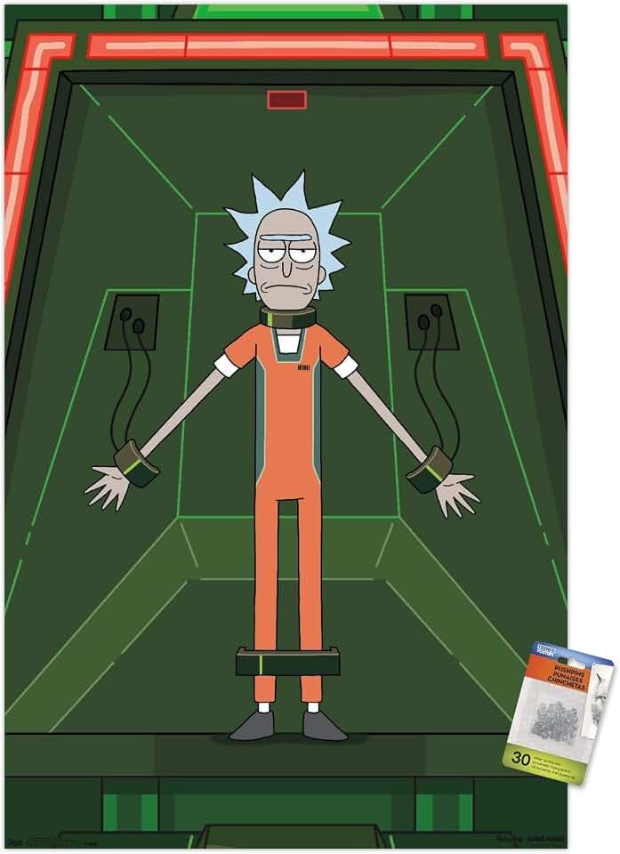 Trends International Rick And Morty - Shackled Wall Poster, 22.37" x 34.00", Premium Poster & Push Pin Bundle
