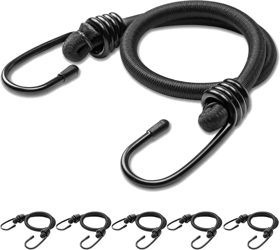 6Pcs 18inch Black Bungee Cords with Hooks, Heavy Duty Elastic Bungee Rope