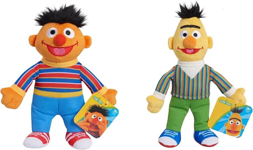 Sesame Street Friends Bert and Ernie 8-inch 2-piece Sustainable Plush Stuffed Animals Set, Kids Toys for Ages 18 Month by Just Play