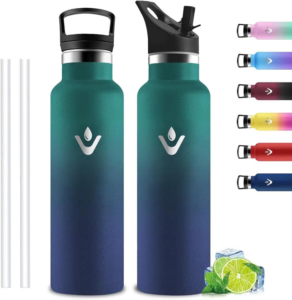 Edelstahl Trinkflasche, Trinkflasche 0 75 liter Auslaufsicher, Kalt & Warm, BPA-frei Thermosflasche, Thermosflasche mit Strohhalm, Isolierte Wasserflasche für Fitness, Reisen, Büro