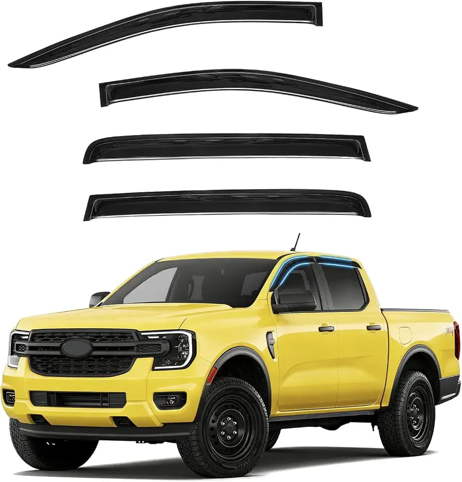 Ranger Rain Guards - Window Visors for Ford Ranger XL/XLT Lariat Raptor 2024-2026, Out-Channel Side Window Rain Guards for Ranger Accessories, 4PCS, Black, Car Accessories