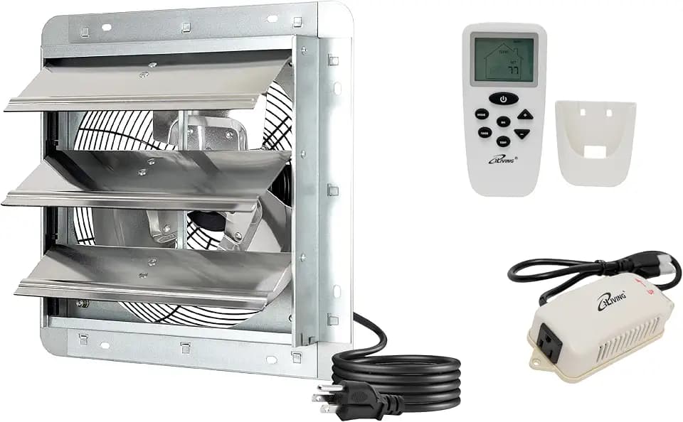 iLiving 12" Shutter Exhaust Fan with Wireless Smart Remote Controlled Thermostat and Humidity, Variable Speed Wall Mounted Attic Vent Fan, Chicken Coop Ventilation, 960 CFM, 1400 SQF Coverage Area