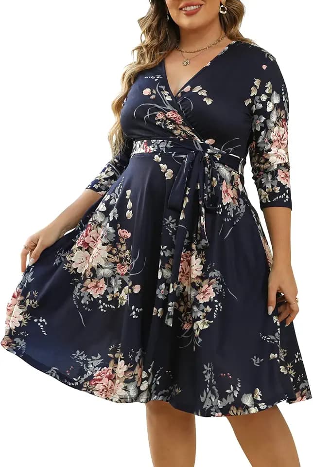 Nemidor Women Plus Size Fall Dress Casual Midi Pocket
