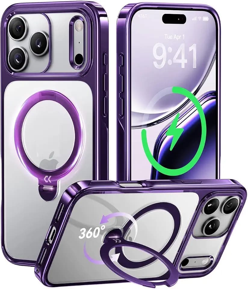 CASEKOO Purple for iPhone 17 Pro Max Case with 360 Spin Magnetic Stand