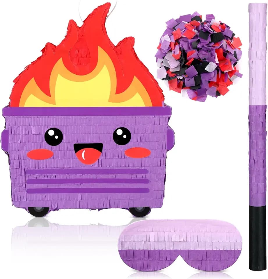 Poen Dumpster on Fire Piñata for Birthday Party, 15.75 x 12.6 Inch, Purple