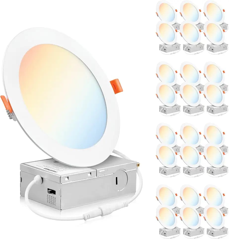 PARMIDA 24 Pack 6 Inch LED Recessed Ceiling Light 5CCT Ultra-Thin ETL