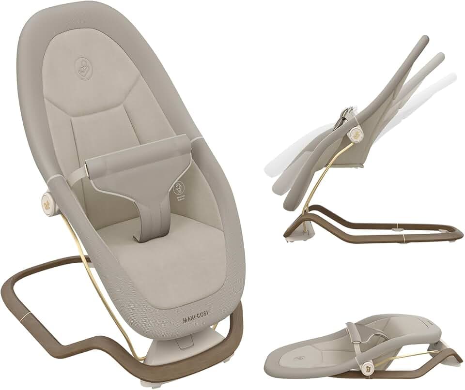 Maxi-Cosi Dove, Babywippe, 0–3 Jahre, 0–15 kg, Leichtgewicht Babywippe, Zusammenklappbar, Tragbar, Natürliches Wippen, 3 Liegepositionen, Eco Care 100% Recycelte Stoffe, Elegance Beige