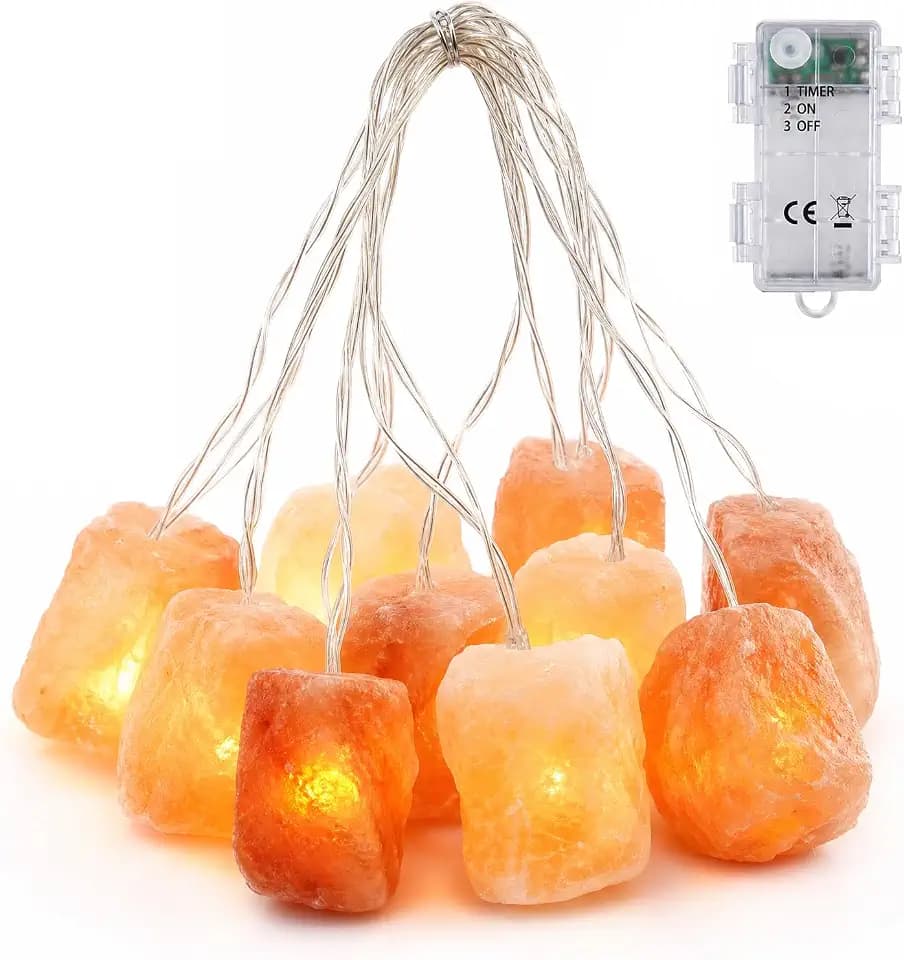 Salzlampe Lichterkette mit Naturstein 10 LED Batteriebetrieben mit Timer