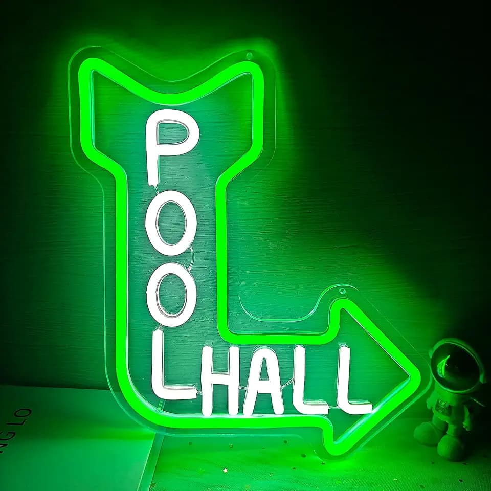 Pool Hall Neon Sign Dimmable Pool Room Led Sign Billiards Neon Lights Vintage Light Up Sign for The Man Cave, Game Room, Arcade Accessories (8.85”x 11.4”)