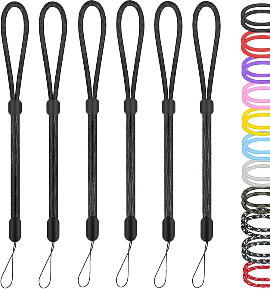 Hukado Hand Wrist Strap Lanyard, 6 Pack 9.5inch Adjustable Nylon Wristlet Straps Keychain String for Cell Phone Case Holder, AirPods Pro 2 2022, Camera, Key, GoPro, USB Drive, Ski Glove(Black)