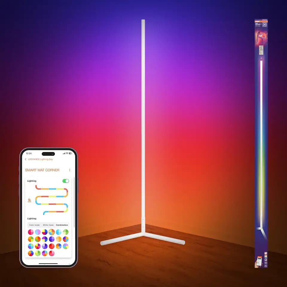 Osram Matter over Wifi Floor Corner LED Stehleuchte 1400mm, 14W, RGBW, 2700-6500K, WiFi, Fernbedienung, Weiß, Ambientlicht