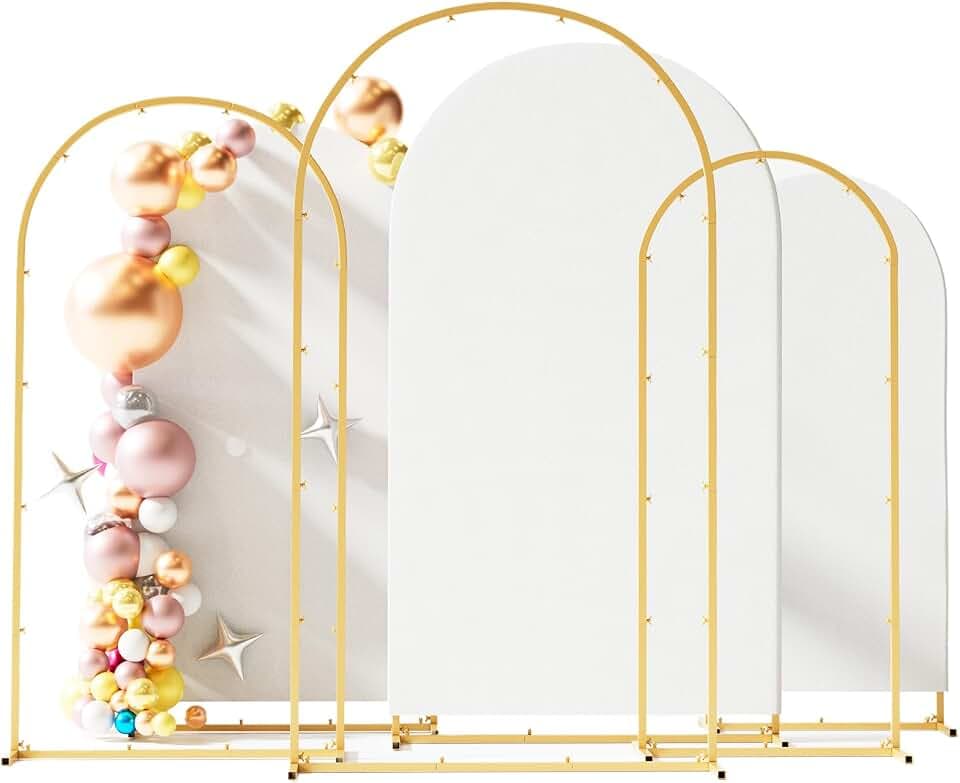 Toolterritary Set of 3 Metal Arch Backdrop Stand with Cover Set, (7.2FT, 6.6FT, 6FT Wedding Arch and Cover Set), Backdrop Arch for Party, Baby Shower, Birthday, and Graduation Ceremony