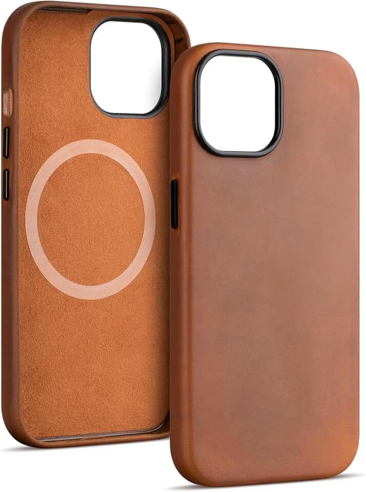 maogoam for iPhone 15 Plus Case Leather, Genuine Crazy Horse Leather Case for iPhone 15 Plus 6.7",Compatible with MagSafe, Indiana-Jones Style, Tan Brown
