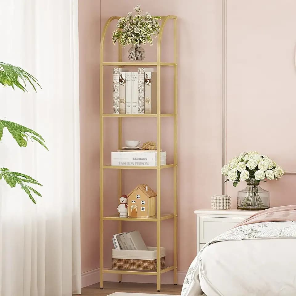 Hzuaneri Bookcase Bookshelf, Tempered Glass Arched Bookshelf