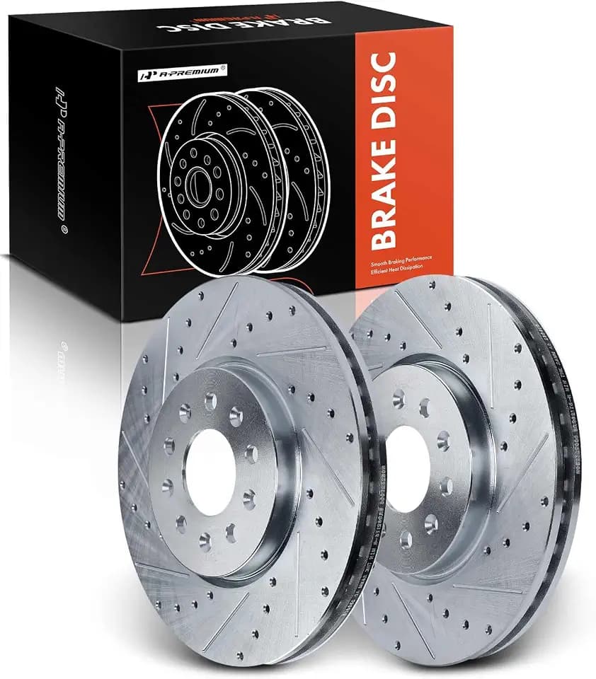 A-Premium 12.63 Inch (321mm) Front Drilled and Slotted Disc Brake Rotors