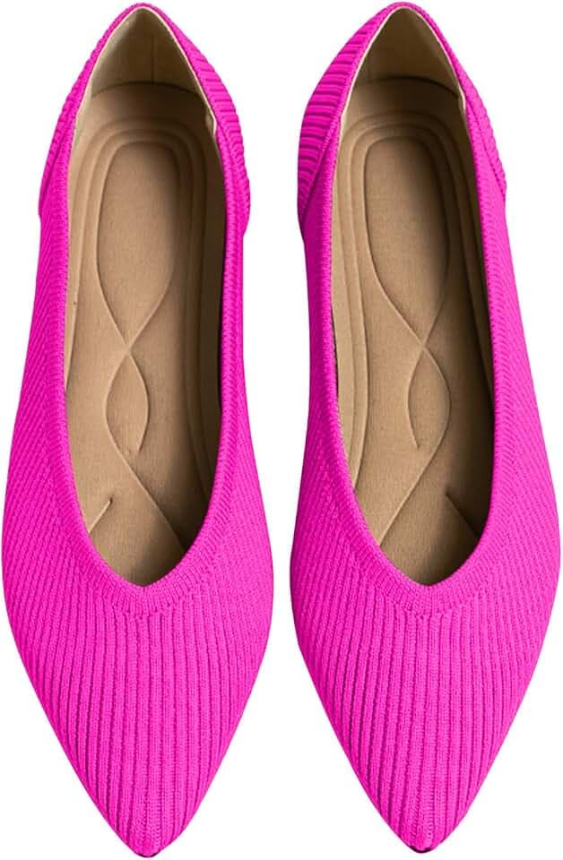 TINGRISE Women's Flats Shoes Pointed Toe Knit Ballet Comfortable Dressy Slip On Flat