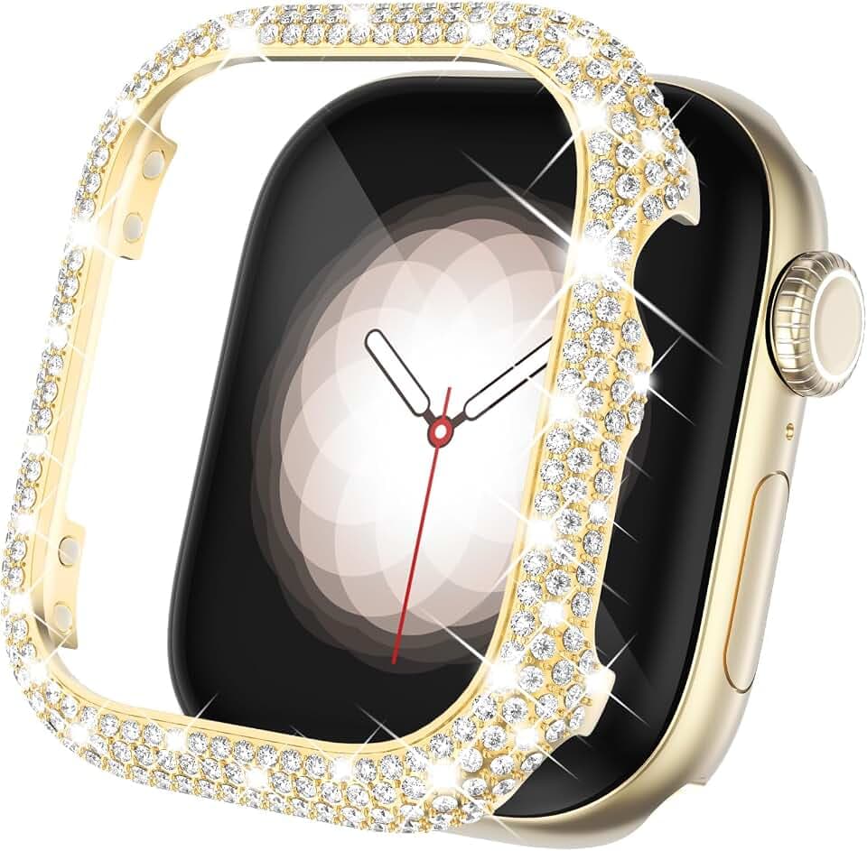 CHANCHY Metallgehäuse Kompatibel mit Apple Watch 40mm, Glänzende Schutzhülle mit Kristall Strass, Metall Bumper und Displayrahmen, für iWatch SE (GEN 3 2 1) /Series 6 5 4 40mm, Gold