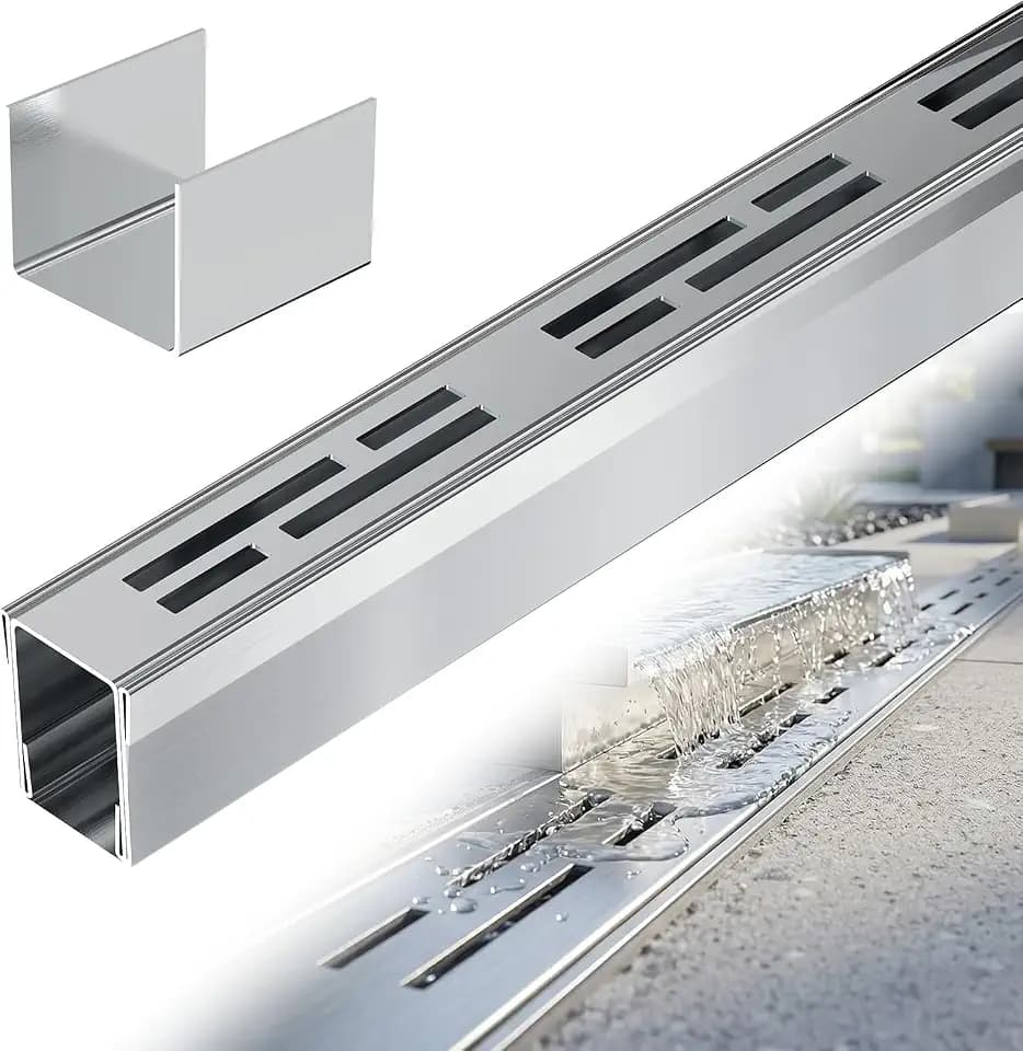 TONGMO Channel Drain 1.26" W x 3.25 FT L x 1.57" H, 304 Stainless Steel Pool Deck Drain Channel with Connector for Pool Decks, Patios, Courtyards, Walkways and Pavers