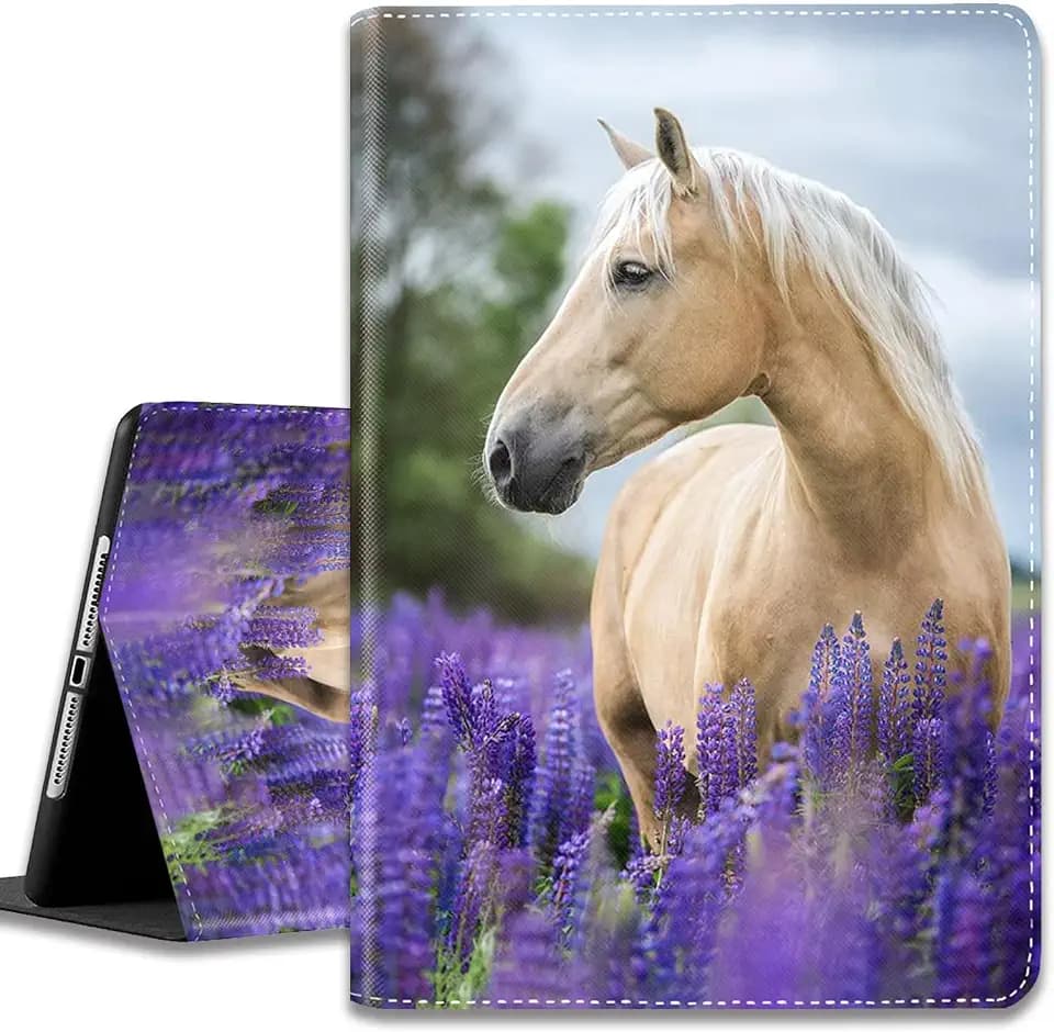 Case for iPad (A16) 11th Generation 11 Inch 2025 / iPad 10th Generation 10.9 Inch 2022, Ultra-Thin Multi-Angle Protective Cover, with Auto Sleep/Wake, Lavender and Horses