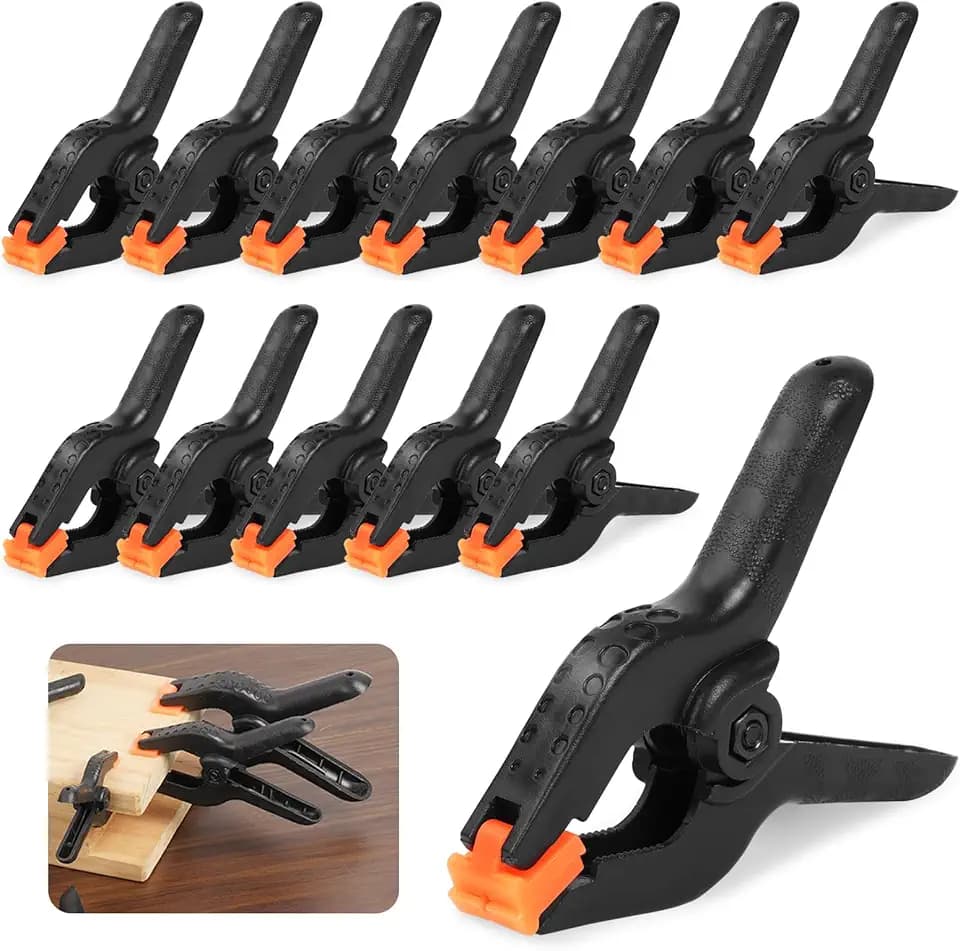 OSDUE Klemmzwingen, 12 Stück Federklemmen 3 Zoll Hochleistungs Schwarze Nylon Federklemmen Leimzwingen mit Beweglichen und Geriffelten Klemmbacken für Leimen Fotografie Pool & Werkstatt