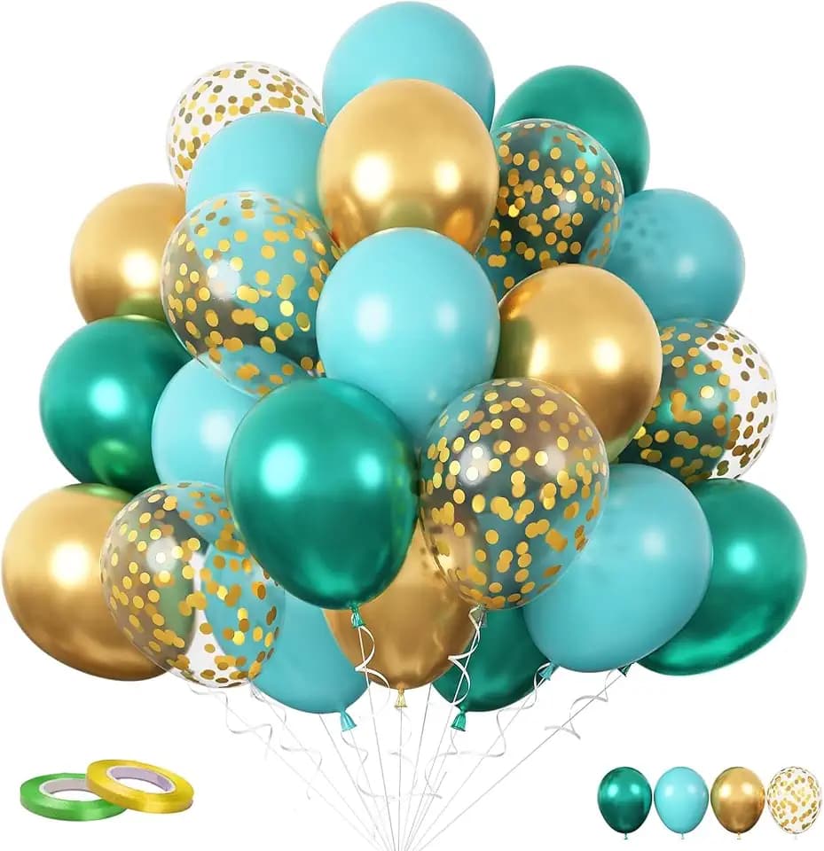 Teal Gold Balloons, 60PCS Gold Turquoise for Wedding Summer Birthday Party