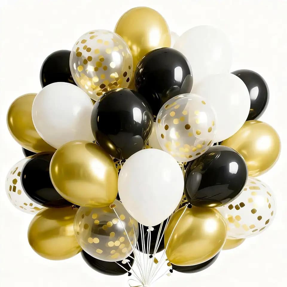 PartyWoo Black and Gold Balloons 65pcs 12 Inch Black White Gold Balloons