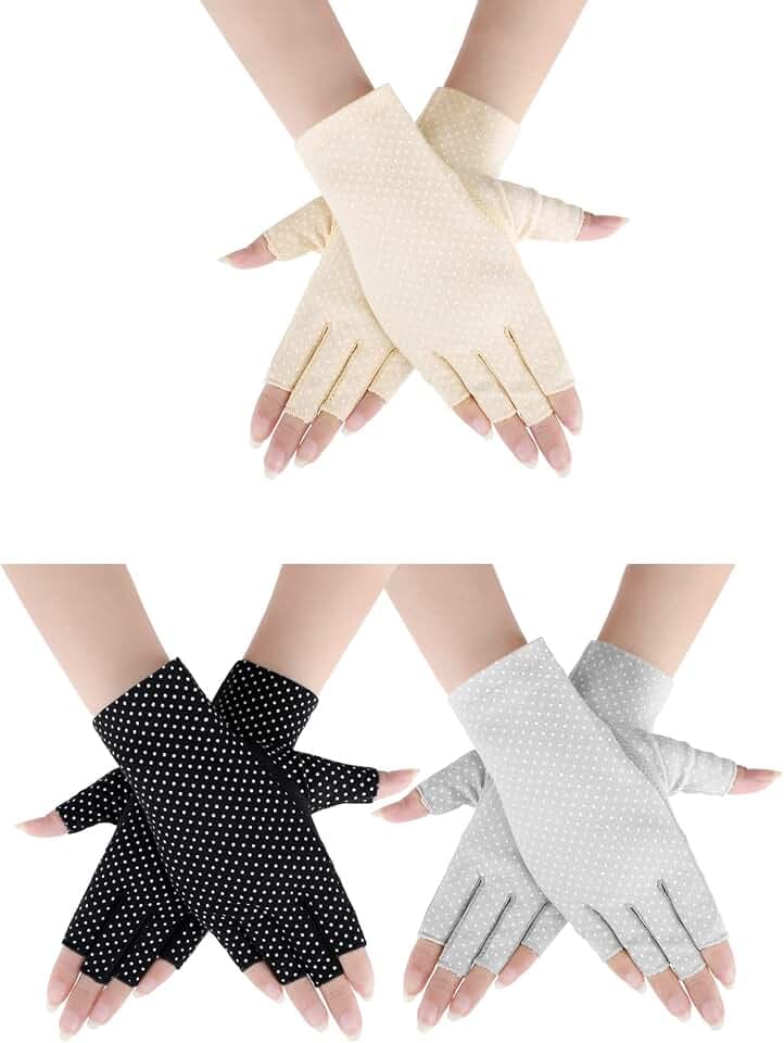 Geyoga Sonnenschutz Halbfinger Handschuhe 3 Paar für Damen, 3 Farben