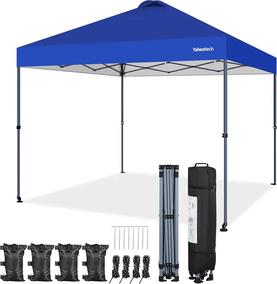 Yaheetech Faltpavillon 3x3m Pop Up Pavillon Wasserdicht Stabil Winterfest Gartenpavillon auf Rollen Gartenzelt Höhenverstellbar mit Tragtasche, Blau