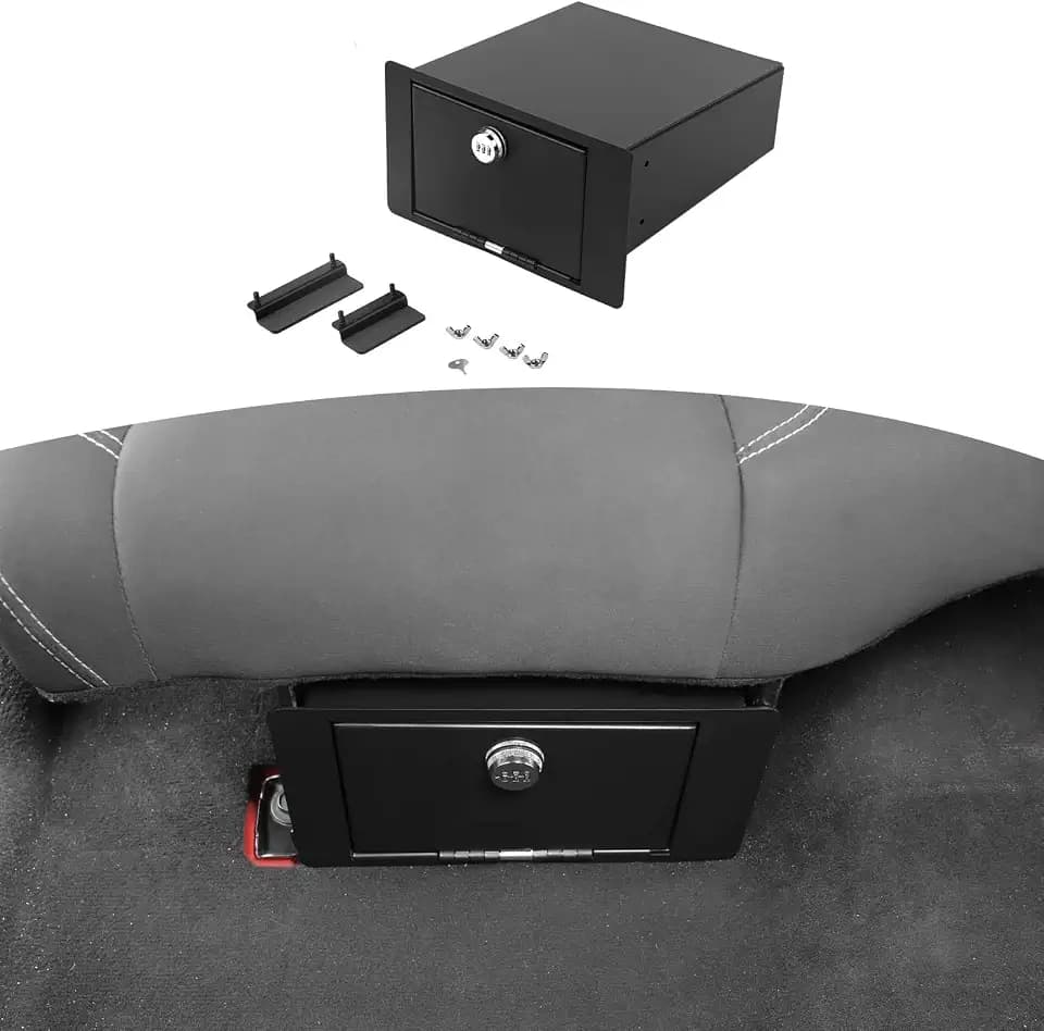 for Jeep JLU Under Rear Seat Safe Box with Security Lock for Jeep Wrangler JKU 2007-2017 for Wrangler JLU 2018 up 4DR Black Metal Storage Accessories
