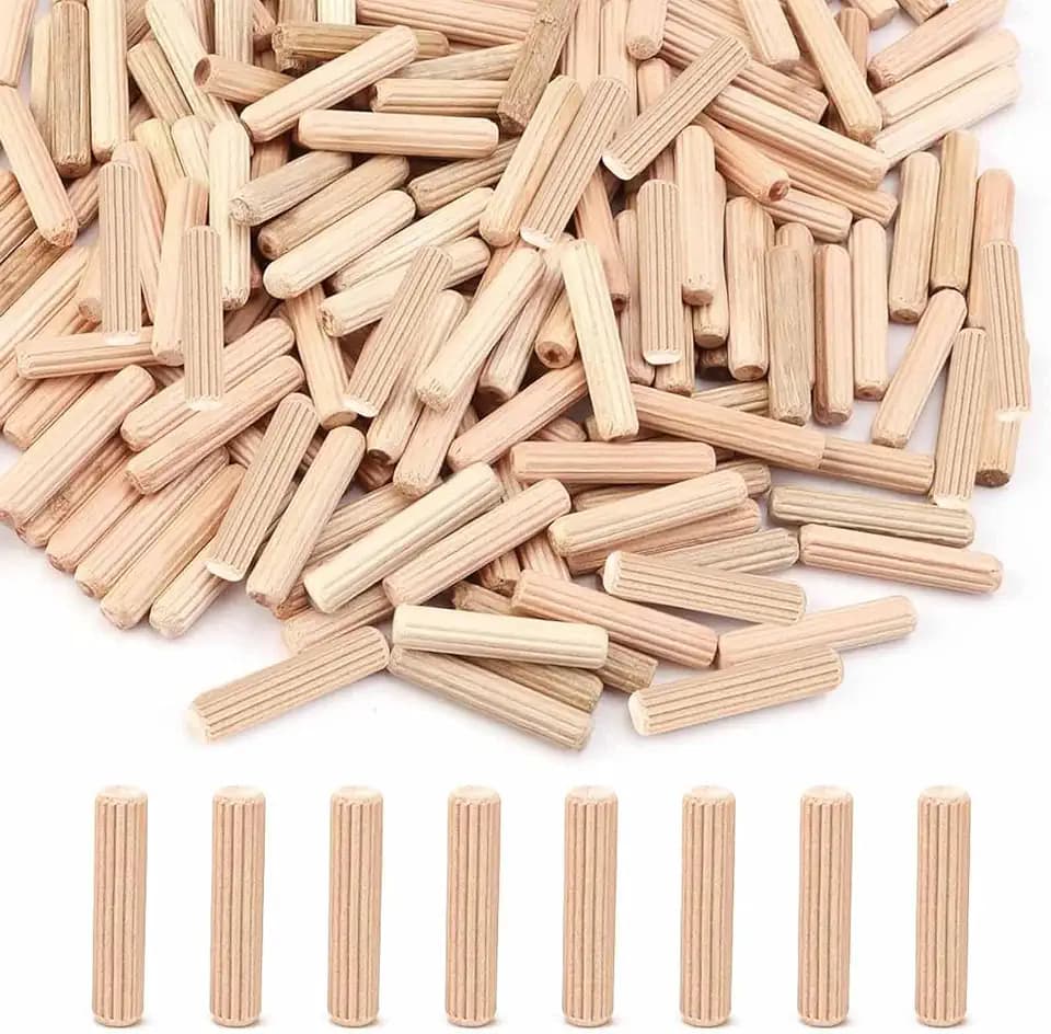 500 Stück Holzdübel, 6mm Holzdübel Set Geriffelte Runddübel aus Hartholz Präzise Holzdübel für Möbel, Holzverbindungen, DIY Handwerk