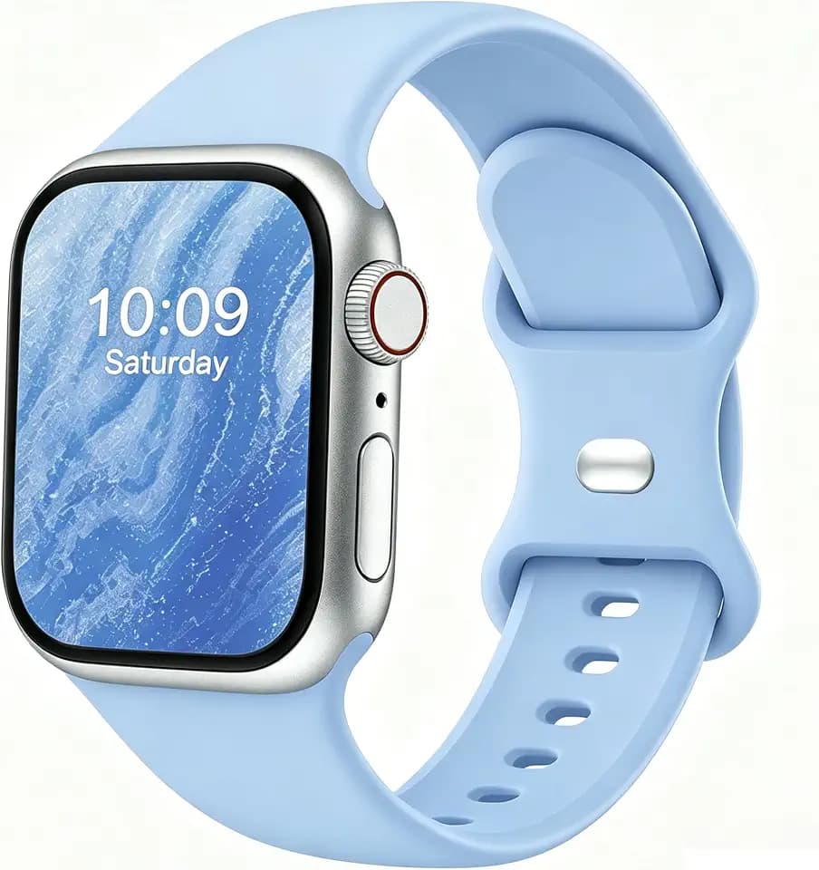 Bands Compatible with Apple Watch 38mm 40mm 41mm 42mm 44mm 45mm 49mm, Soft Silicone Replacement Sport Accessory Strap Wristband for iWatch Series Ultra 8 7 6 5 4 3 2 1 SE Women Men Light Blue