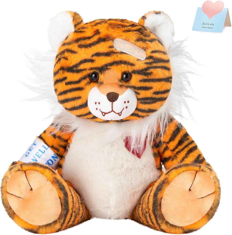 Glow Guards Get Well Soon Tiger Stuffed Animal with Soft Bandage, Feel Better Stuffed Tiger Get Well Soon Gifts for Kids Boys Girls for Comfort and Love, 12"