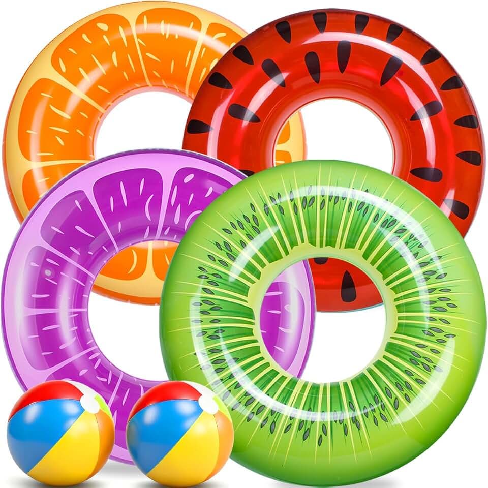 FindUWill Pool Floats Kids, Pool Swim Tubes Rings - Inflatable Big Floaties Beach Swimming Toys with Beach Balls for Adults Raft Floaties Toddlers