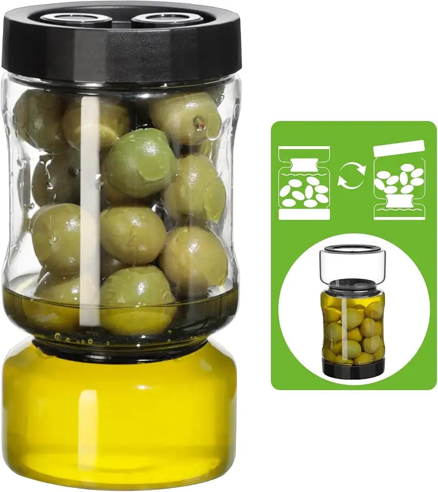 Cozary Gurkenglas Zum Umdrehen, Hourglass Jar, Glas Einlegeglas mit Sieb und Auslaufsicherem Deckel, Nass- und Trockentrenner, for Olive,Kimchi, Jalapenos, Transparent/Schwarz, 930 ml