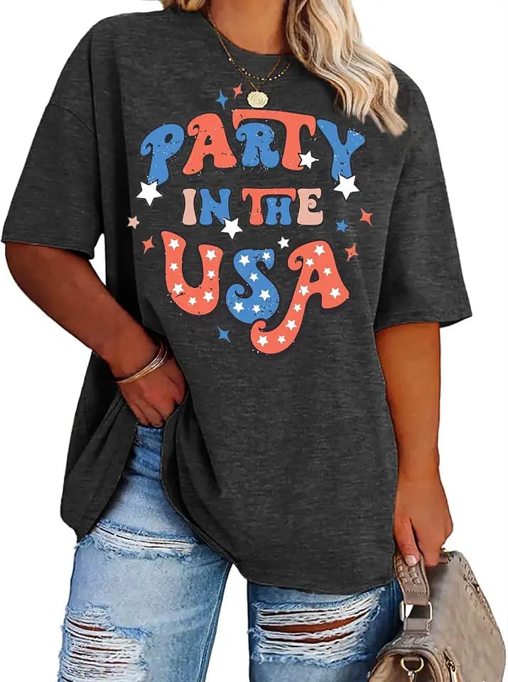 Plus Size USA Flag Shirt Women Patriotic Tee American Flag Tshirt 4th of July Top USA Summer Shirts
