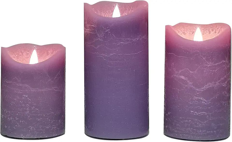 Purple Real Wax Battery Operated Flameless LED Candles with Timer 3 Pack
