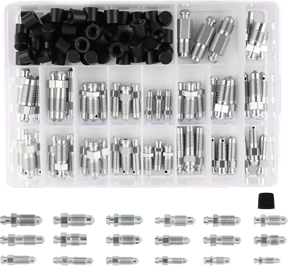 54PCS 18 Type Brake Bleeder Kit,SAE & Metric Brake Caliper Bleeder Screw Assortment with Dust Caps Replace 30300,Professional Brakes Bleeders Valve Replacement Car Accessories