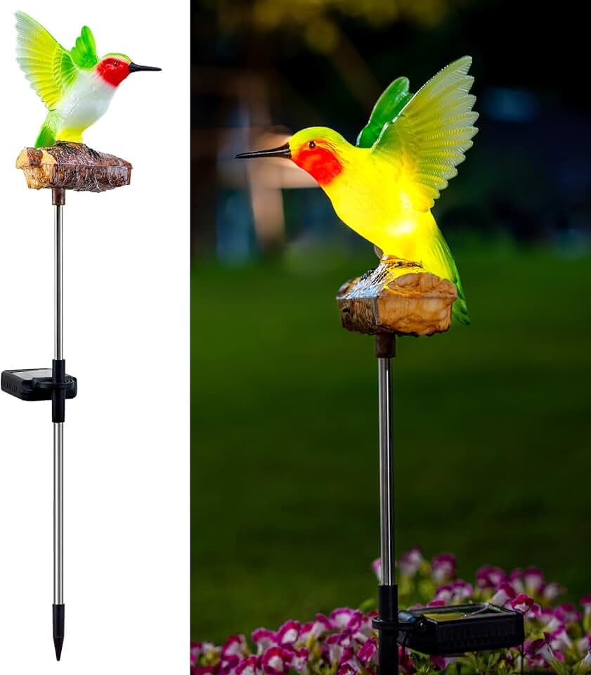 Hummingbird Solar Lights for Outside with Simulated Call and Breathing