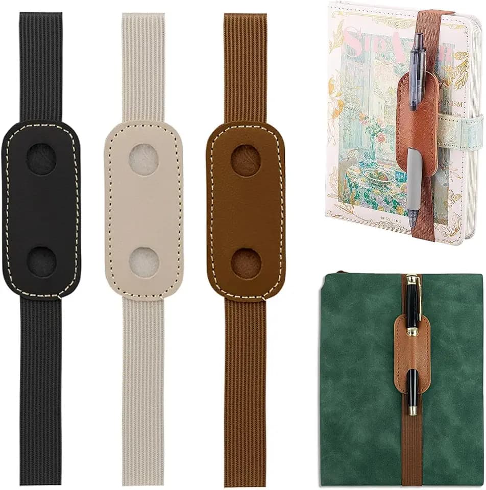 3 Stück Stiftehalter, Stiftschlaufe mit Pen Loop, Stifthalter Notizbuch, PU Leder Pen Holder, Stiftverlängerung, Stifte Halter für Tablet, Tagebuch, Kalender, Notizbuch, Schwarz, Braun, Beige