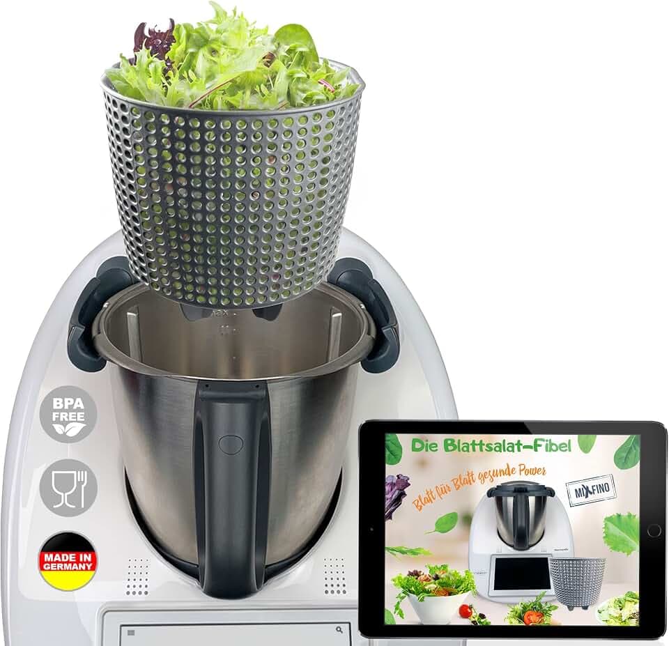 MixFino Salatschleuder für Thermomix TM7, TM6, TM5 – Trocknen und großer Garkorb