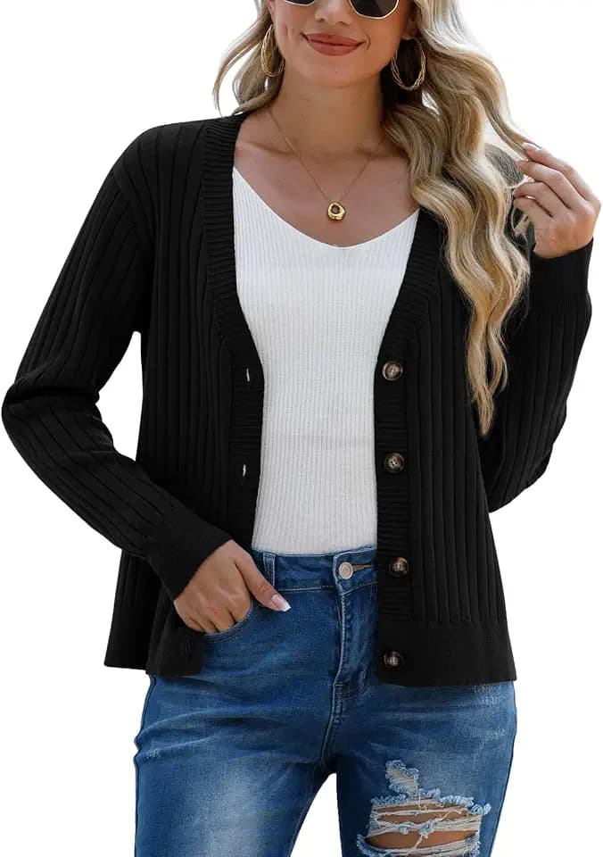 PrinStory Strickjacke Damen Offene Vorderseite Gestrickt Langärmelige Freizeitpullover Mit Knöpfen Damen Langarm-Strickpullover Cardigan