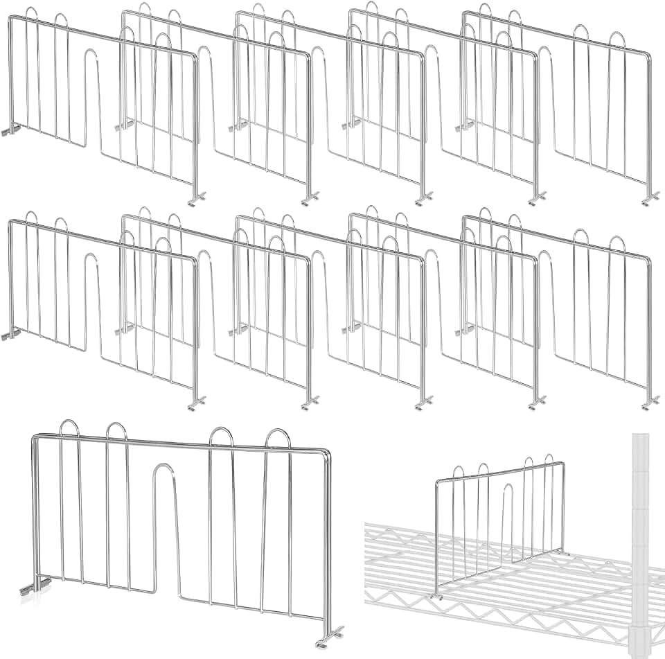 10 Pcs 18" W x 9" H Shelf Dividers for Wire Shelves, Vertical Wire Shelf Dividers for Storage Item Separation and Organization, Rack Shelving Accessories Bulk